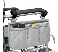 supregear Wheelchair Armrest Side Bag, Walker Organizer Bag with Reflective Stripes Waterproof Storage Pouches for Any Wheelchair, Mobility Scooter, Walker, Rollator Carry Accessories, Grey