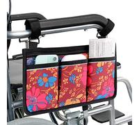 supregear Wheelchair Armrest Side Bag, Walker Organizer Bag with Reflective Stripes Waterproof Storage Pouches for Any Wheelchair, Mobility Scooter, Walker, Rollator Carry Accessories (Floral)