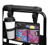 supregear Wheelchair Armrest Side Bag with Cup Holder and Reflective Stripes, 6 Pocket Walker Rollator Baby Stroller Waterproof Organizer Bag, Camping Chairs Armrest Bag, Bedside Hanging Storage Bag