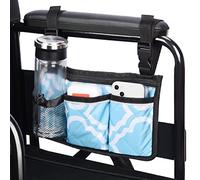 supregear Wheelchair Armrest Side Bag with cup holder and Reflective Stripes, 6 Pocket Walker Rollator Baby Stroller Waterproof Organizer Bag, Camping Chairs Armrest Bag, Bedside Hanging Storage Bag