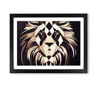 Supreme Abstract Lion BLK Framed Print | A2 Black Framed Wall Art | Ready to Hang | Abstract Animal Picture | Living Room Bedroom Lounge Office
