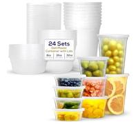 Supreme Deli Plastic Storage Containers with Lids 8oz, 16oz, 32oz [16 sets of each - 48 combo pack] Reusable Food Containers - Microwavable & Freezer friendly - Dishwasher safe - Secure fitting Covers