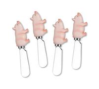 Supreme Housewares 4-Piece Hand Painted Resin Handle with Stainless Steel Blade Cheese Spreader/Butter Spreader Knife (Pig)