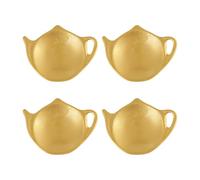 Supreme Housewares Regal Gold Tea Bag Holders, Teapot Shaped Tea Bag Coasters Spoon Rests Saucer Seasoning Dish Set, Christmas Decorations, Yellow, 4 x 3 Inch, Set of 4