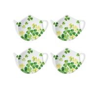 Supreme Housewares Shamrocks Tea Bag Holders, Teapot Shaped Tea Bag Coasters Spoon Rests Saucer Seasoning Dish Set, St. Patrick Day Decorations, Green, 4 x 3 Inch, Set of 4