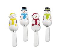 Supreme Housewares Snow Fun Cheese Spreaders, Hand-Painted Resin Handles with Stainless Steel Blades for Spreading Cream Cheese, Butter, and Jam, Assorted Snowmen Designs, Set of 4
