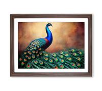 Supreme Peacock Framed Print | A3 Walnut Framed Wall Art | Ready to Hang | Modern Animal Picture | Living Room Bedroom Lounge Office