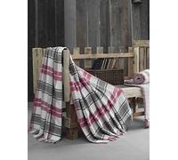 Supreme Scotch Check Tartan Acrylic 150cm x 200cm Tassel Blanket Throw - Pink/Grey