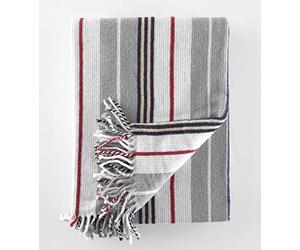 Supreme Scotch Check Tartan Acrylic 150cm x 200cm Tassel Blankets Bed Sofa Throws (Red Black Stripe)