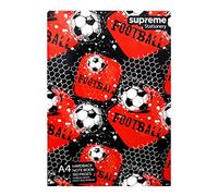 Supreme Stationery A4 Notebook Hardback 160 Pages Thread Sewn Feint and Margin Football Design Cover - Ruled Notebook (Red)