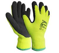 Supreme TTF Hi viz/vis Thermal insulated Winter work gloves Black Latex Coated High Visibility Nylon Cold safety Hand Protection Gloves (Large / 9) (6 Pairs)