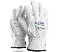 Supreme TTF Lorry Drivers Gloves Genuine White Leather Gloves Driving Hand Safety Work Safety DIY (Pack of 5 Pairs) (Medium)