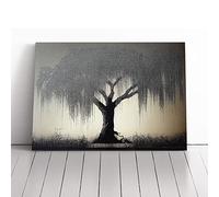 Supreme Weeping Willow Tree Grey, Brown, Green | Canvas Wall Art Print | Framed & Ready to Hang Picture | Modern Home Decor for Living Room, Bedroom, Kitchen or Office | 30x20 Inches