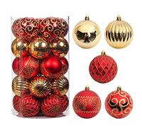 SUPREME XMAS 25pcs Christmas Tree Balls, 3.16" Shatterproof Plastic Hanging Ornaments, Red & Gold, Classic, Wedding & Christmas