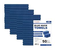 SupremePlus Blue Huck Towels - (Pack of 50) Shop Bulk Cleaning Towel, Multipurpose for Window, Glass, Mechanic, Garage & Commercial, 100% Cotton Pre-Washed Absorbent Cloths, 15”x 25” Size