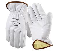 SupremeTTF 2 PAIRS Driver Gloves Fleece Cotton Lined White Leather Lorry Drivers WORK Gloves Gardening Work Gloves (Large)