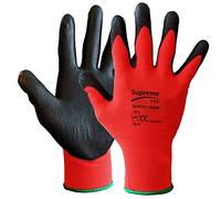 SupremeTTF 24 Pairs PU Coated Red Black Nylon Work Gloves. Gardening Gloves, Builders Gloves, Mechanic Gloves, Strong Grip Gloves, (2XL)