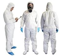 SupremeTTF Pack of 5 - Disposable Work Overall with Hood, Chemical Protection Type 5/6, Waterproof Coverall Suit, Industrial Safety Workwear, Men Women (M)