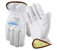 SUPREMETTF SUPREMELY TOUGH 2 PAIRS Driver Gloves Fleece Cotton Unlined Leather Lorry Drivers Work Gloves WHITE Leather Gloves for Builders, Gardening, Mechanics, Drivers (Medium)