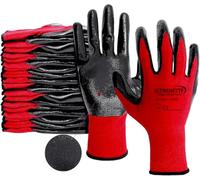 SUPREMETTF SUPREMELY TOUGH PREMIUM NITRILE COATED Red Nylon Work Gloves Builders Gardening Grip (RED BLACK, XL- 10)