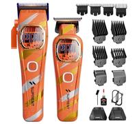 SUPRENT Professional Hair Clippers for Men - Cordless Barber Clippers & Zero-gapped Trimmer Set, Haircutting Kit with 10000 RPM Motor Speed, Blue Titanium-Coated Blades, Charging Stands (Orange)