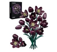 SupreOwls Botanicals Tulip Bouquet Building Set of 14 Artificial Dark Purple Tulips Flowers Gift Idea for Adults on Birthday, Halloween, Valentine's Day, Christmas, Gothic Home Decor
