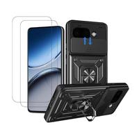 SUPRIZEBOX Slide Lens Armour Case for Google Pixel 10A- Military-Grade Shockproof TPU + Hard PC Cover with Sliding Camera Protection, Built-In Ring Stand, 2 Pack Screen Protectors - Black