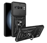 Suprizebox Slide Lens Armour Case for Google Pixel 8 Pro - Shockproof Military-Grade Drop Protection TPU + Hard PC Cover, Sliding Camera Protector, Scratch-Resistant & Built-In Ring Stand Grip - Black