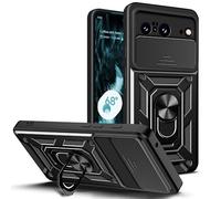 SUPRIZEBOX Slide Lens Armour Case for Google Pixel 8 - Shockproof Military-Grade Drop Protection TPU + Hard PC Cover, Sliding Camera Protector, Scratch-Resistant & Built-In Ring Stand Grip - Black