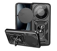 SUPRIZEBOX Slide Lens Armour Case for Honor Magic 8 Lite 5G - Shockproof Military-Grade Drop Protection TPU + Hard PC Cover, Sliding Camera Protector, Scratch-Resistant & 360° Ring Stand Black
