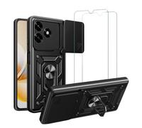 SUPRIZEBOX Slide Lens Armour Case for Honor X5C Plus - Military-Grade Shockproof TPU + Hard PC Cover with Sliding Camera Protection, Built-In Ring Stand, 2 Pack Screen Protectors - Black
