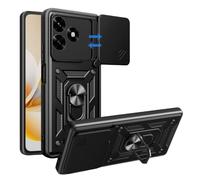 SUPRIZEBOX Slide Lens Armour Case for Honor X5C Plus - Shockproof Military-Grade Drop Protection TPU + Hard PC Cover, Sliding Camera Protector, Scratch-Resistant & 360° Ring Stand - Black