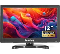 Suprlipy 12 inch FHD Small IPS Monitor LCD Display Screen 1920x1080 60Hz 16:9 with BNC VGA AV Input Built-in Lounspeakers for CCTV Security Camera DVR PC RasPi