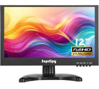 Suprlipy 12 Inch Mini Small HDMI Monitor 1920x1080 16:9 IPS Metal Housing LCD Display Screen Support HDMI/VGA/AV/BNC Input Built-in LounSpeakers for PC CCTV Security Camera RasPi