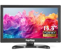 Suprlipy 13.3 inch FHD Small IPS Monitor LCD Display Screen 1920x1080 60Hz 16:9 with BNC VGA AV Input Built-in Lounspeakers for CCTV Security Camera DVR PC RasPi