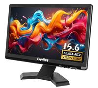 Suprlipy 15.6 inch FHD Small IPS Monitor LCD Display Screen 1920x1080 60Hz 16:9 with BNC VGA AV Input Built-in Lounspeakers for CCTV Security Camera DVR PC RasPi