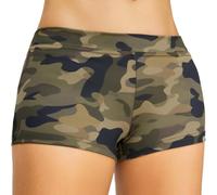 SUPRNOWA Boy Cut Low Rise Booty Shorts - Spandex Active Dance Yoga Workout Fitness Shorts for Women, Green Camo, XS Short