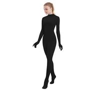SUPRNOWA Womens One Piece Unitard Full Body Suit Lycra Spandex Skin Tights (Large, Black)