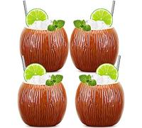 SuproBarware Ceramic Coconut Tiki Cups - Set of 4, 530ml Cocktail Glasses - Perfect for Hawaiian Parties & Tiki Bars