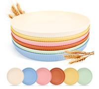 SUPRROW Pack of 6 Reusable Plastic Plates Camping Plates Plastic Plates Picnic 23 cm Large Melamine Microwave Dishwasher Safe for Outdoor Party Home Travel