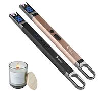 SUPRUS Electric Arc Candle Lighter, Windproof, Flameless, Rechargeable, USB with LED Light (Black+Gold)