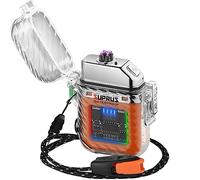 SUPRUS Luminous Lighter 3 Modes of Flashlight Windproof Waterproof Electric Lighters Rechargeable Dual Arc Plasma Lighter with Survival Emergency Whistle and Lanyard