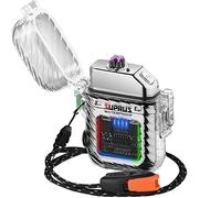 SUPRUS Luminous Lighter 3 Modes of Flashlight Windproof Waterproof Lighter Electric Lighters Rechargeable Dual Arc Plasma Lighter with Survival Emergency Whistle and Lanyard, Silver