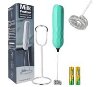 SUPRUS Ultra Fast Handheld Milk Frother Double Whisk with Stand 2 Batteries Stainless Steel for Lattes Cappuccino Matcha Hot Chocolate Coffee Bar Accessories Kitchen Gadgets Gift