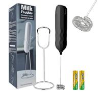 SUPRUS Ultra Fast Handheld Milk Frother Double Whisk with Stand 2 Batteries Stainless Steel for Lattes Cappuccino Matcha Hot Chocolate Coffee Bar Accessories Kitchen Gadgets Gift