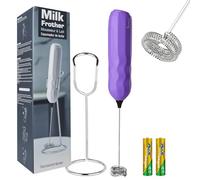 SUPRUS Ultra Fast Handheld Milk Frother Double Whisk with Stand 2 Batteries Stainless Steel for Lattes Cappuccino Matcha Hot Chocolate Coffee Bar Accessories Kitchen Gadgets Gift