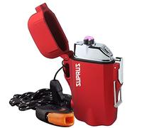 SUPRUS Waterproof 3 Modes of Flashlight Windproof Lighter Dual Arc Electric Rechargeable Dual Arc Plasma Lighters with Survival Emergency Whistle and Lanyard