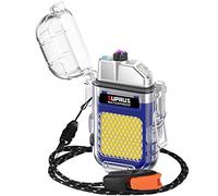 SUPRUS Waterproof Windproof Lighter Dual Arc Plasma Electric Rechargeable Lighter with Survival Emergency Whistle and Lanyard Blue