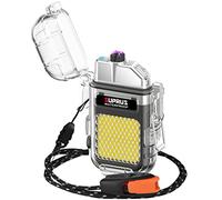 SUPRUS Waterproof Windproof Lighter Dual Arc Plasma Electric Rechargeable Lighter with Survival Emergency Whistle and Lanyard Black