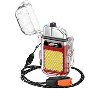 SUPRUS Waterproof Windproof Lighter Dual Arc Plasma Electric Rechargeable Lighter with Survival Emergency Whistle and Lanyard Red